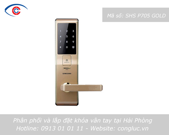 Bán và lắp khóa cửa vân tay điện tử Samsung SHS P705 GOLD tại Hải Phòng